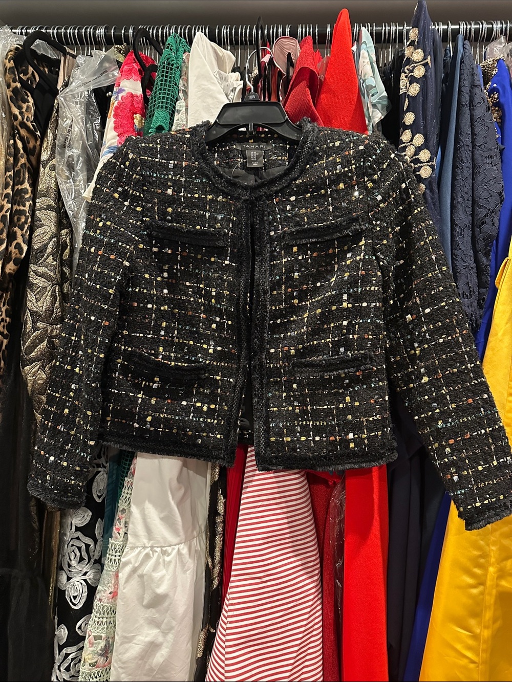 Tahari Black Tweed Cropped Jacket with Multicolor Flecks size XS